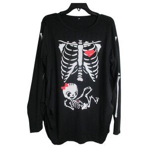 Womens Shirt 2XL Black Halloween Maternity Baby Skeleton Pregnancy Gender Reveal